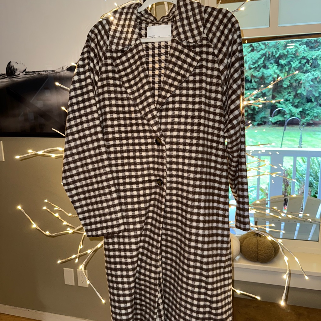 Oak + Fort Brown And Cream Plaid Coat